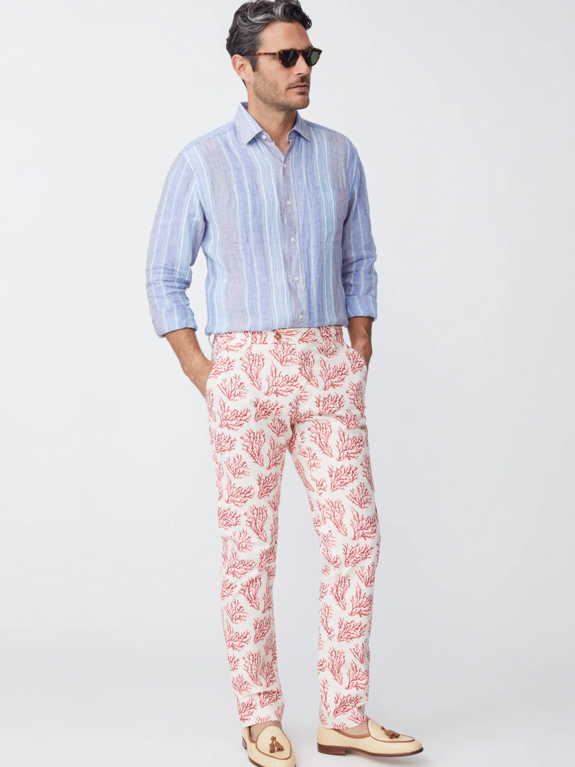 J. McLaughlin Lukas Pants In Mega Coral Cay Texture- Pants