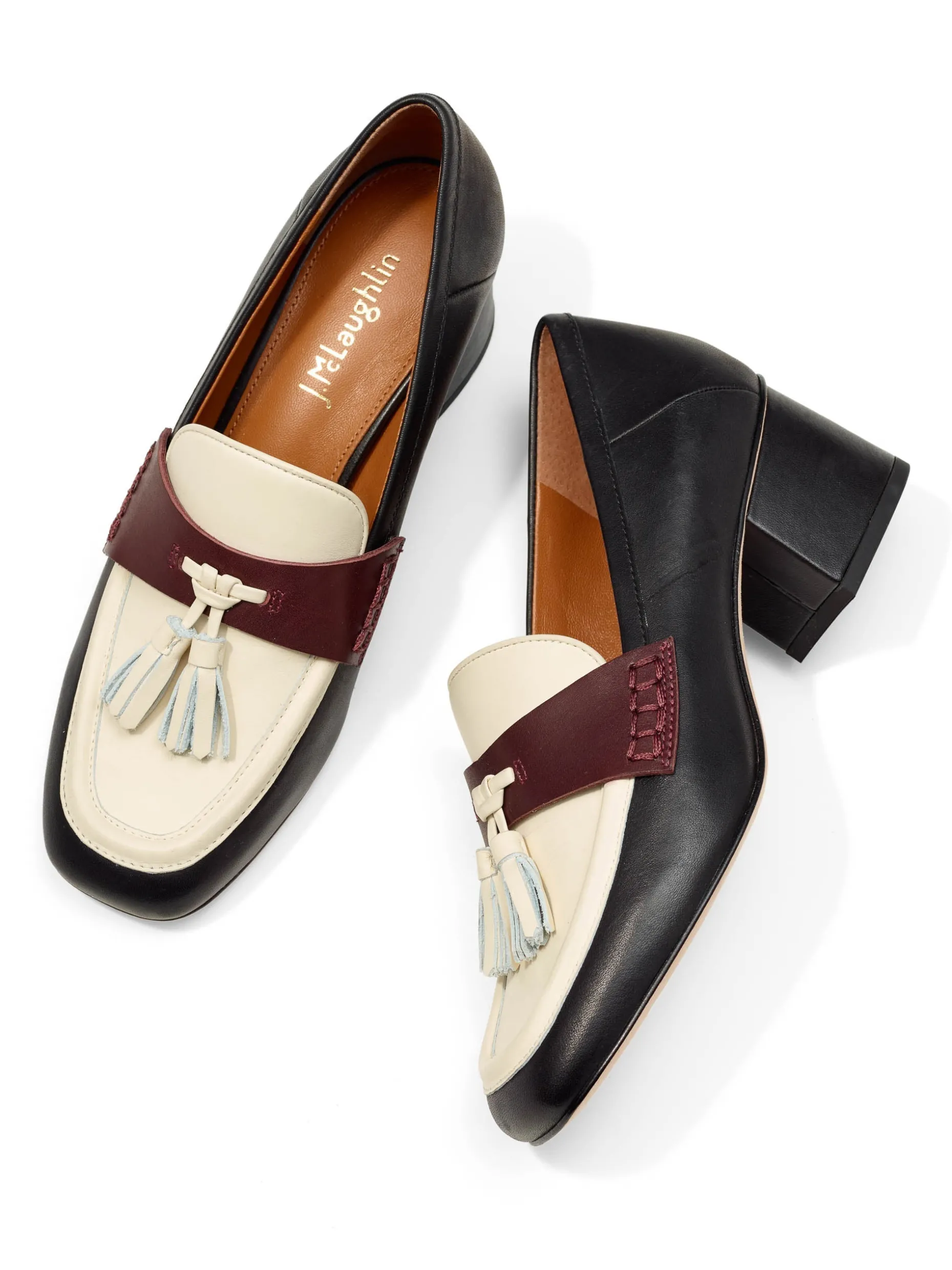 J. McLaughlin Wenona Leather Heeled Loafers In Color Block-Women Loafers